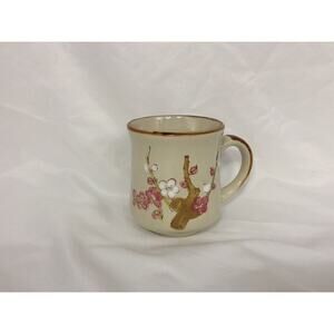 Vintage Sunnycraft Stoneware Cherry Blossom Hand Decorated Coffee Mug 21101